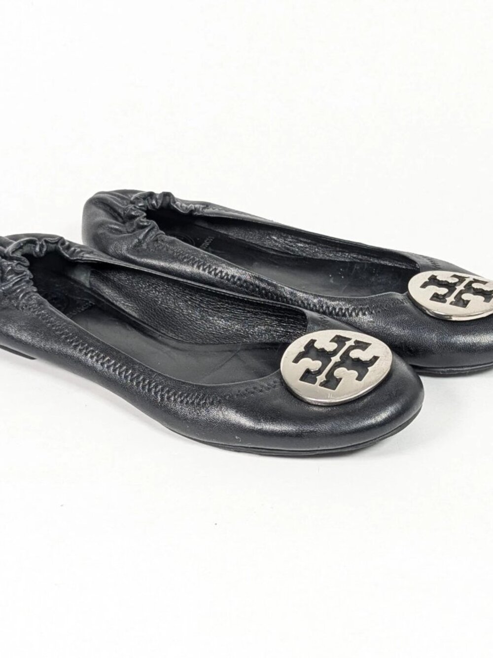 Tory Burch Minnie Travel Ballet Flats Women 7.5 M Black Leather Logo Medallion